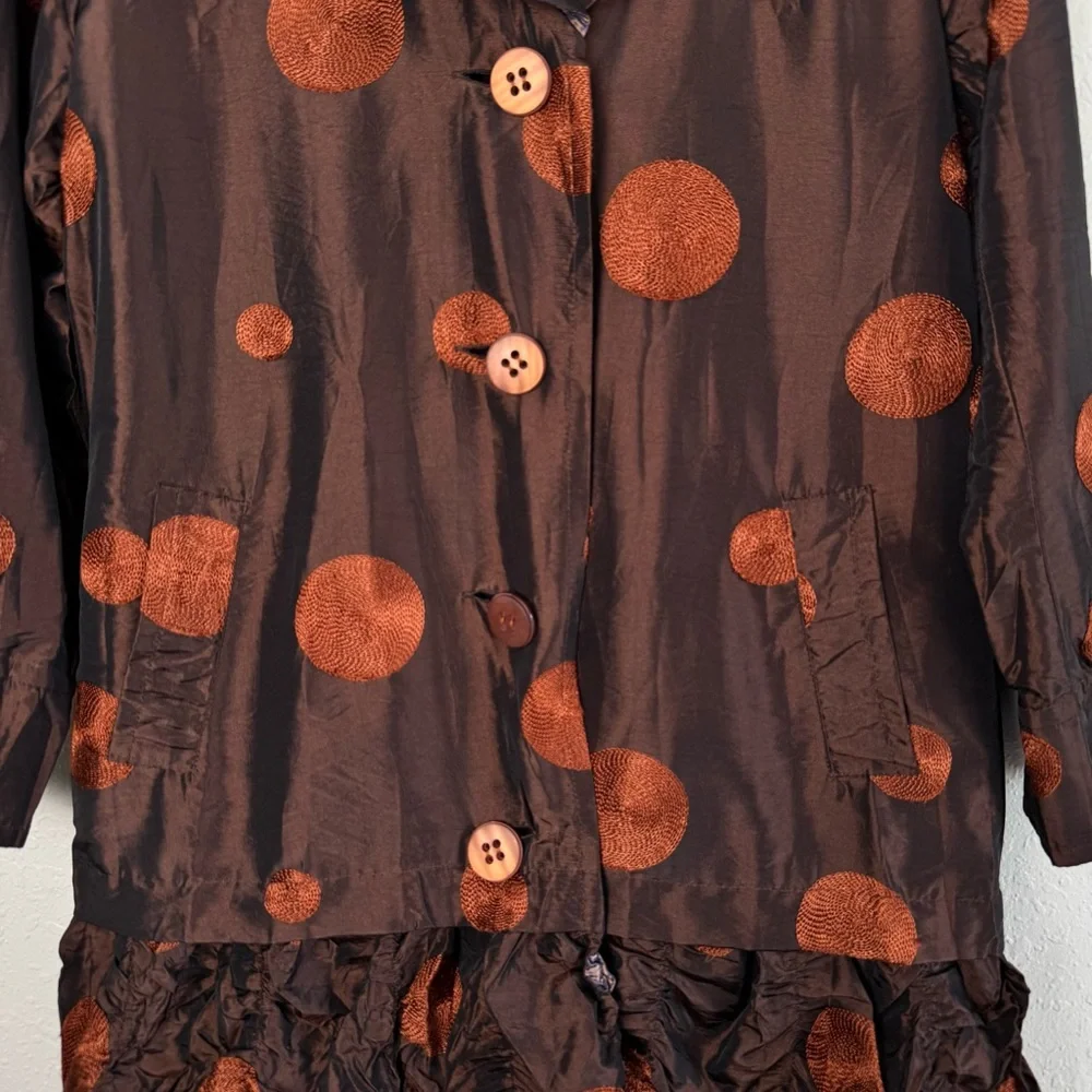 UBU reversible polka dot hounds tooth long jacket mettalic crinkle ruffle S - Picture 5 of 13